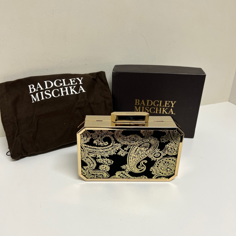 Badgley Mischka gold & black formal luxury hard clutch purse